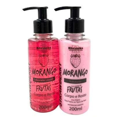 Kit Sabonete Líquido e Creme Hidratante Morango Corpo e Rosto Rhenuks 200 ml