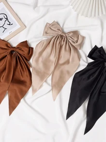 3/1 件装女童丝缎蝴蝶结发夹，大号蝴蝶结长丝带可爱发饰，蝴蝶装饰时尚金属发夹