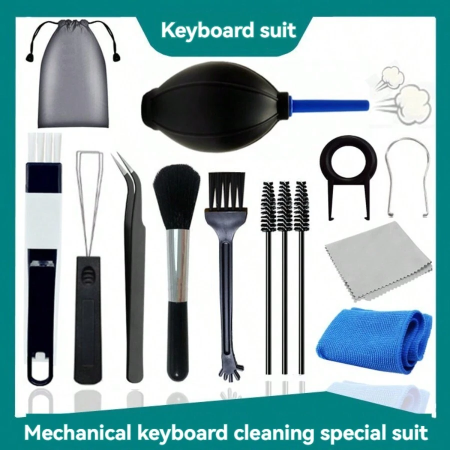 Bộ dụng cụ vệ sinh bàn phím 12 món, Bộ vệ sinh bàn phím cơ bao gồm bàn phím Bluetooth, chổi vệ sinh vỏ máy tính để vệ sinh khe hở và tẩy cặn - màu đen - Xem 1