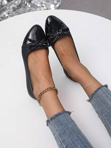 Giày bệt màu đen mới cho nữ mùa xuân và mùa thu, giày bệt mũi tròn trang trí khóa vuông cổ điển thời trang, giày thường ngày thoải mái để đi làm, mua sắm, tiệc tùng, thanh lịch - màu đen - Xem 5