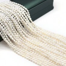 1 串 A 级 100% 天然淡水珍珠米粒形迷你珠子饰品 DIY 女士男士项链首饰制作配件日常礼物 - 白色 - 查看 3