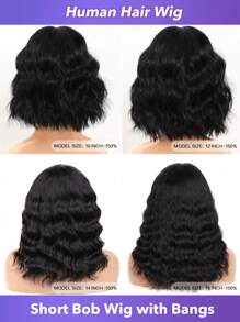 Perucas Bob de Onda Solta com Franja, Cabelo Humano Sem Renda Frontal, Perucas Bob de Onda Natural,10-16 Polegadas, Perucas Bob Curtas com Franja, Perucas Feitas à Máquina Sem Cola, Densidade de 150%, Cabelo Humano Natural Preto para Mulheres