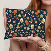 New Christmas Gingerbread Man Makeup Bag, Outdoor Portable Double-Sided Print Clutch Storage Bag, Cosmetics Toiletry Pouch - Navy Blue - View 3