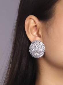 1 Pair Exaggerated Rhinestone Round Drop Earrings, Women's High-End Nightclub Accessories Casual Earrings, Sparkling Rhinestone Party Dress Jewelry - Silver - View 3