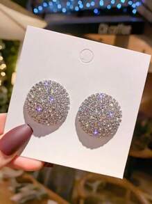 1 Pair Exaggerated Rhinestone Round Drop Earrings, Women's High-End Nightclub Accessories Casual Earrings, Sparkling Rhinestone Party Dress Jewelry - Silver - View 1