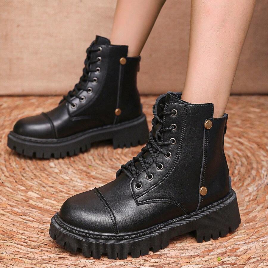 粗跟厚底女靴，新品上市，适合四季 - 黑色 - 查看 1