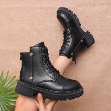 粗跟厚底女靴，新品上市，适合四季 - 黑色 - 查看 3