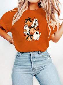 Women's Casual Slim Fit Short Sleeve T-Shirt - 橘色 - 查看 1