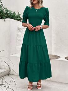 Women's Summer Dress Casual Crewneck Short Sleeve Smock Boho Flowy Dress Spring Summer Holiday Vacation Valentine Going Out Outfits - 墨綠色 - 查看 4
