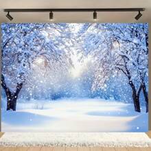 2D平面冬季仙境摄影背景，带有霜冻树木，涤纶材质，无需电源，非常适合派对和活动！ - 1PCS - 查看 2