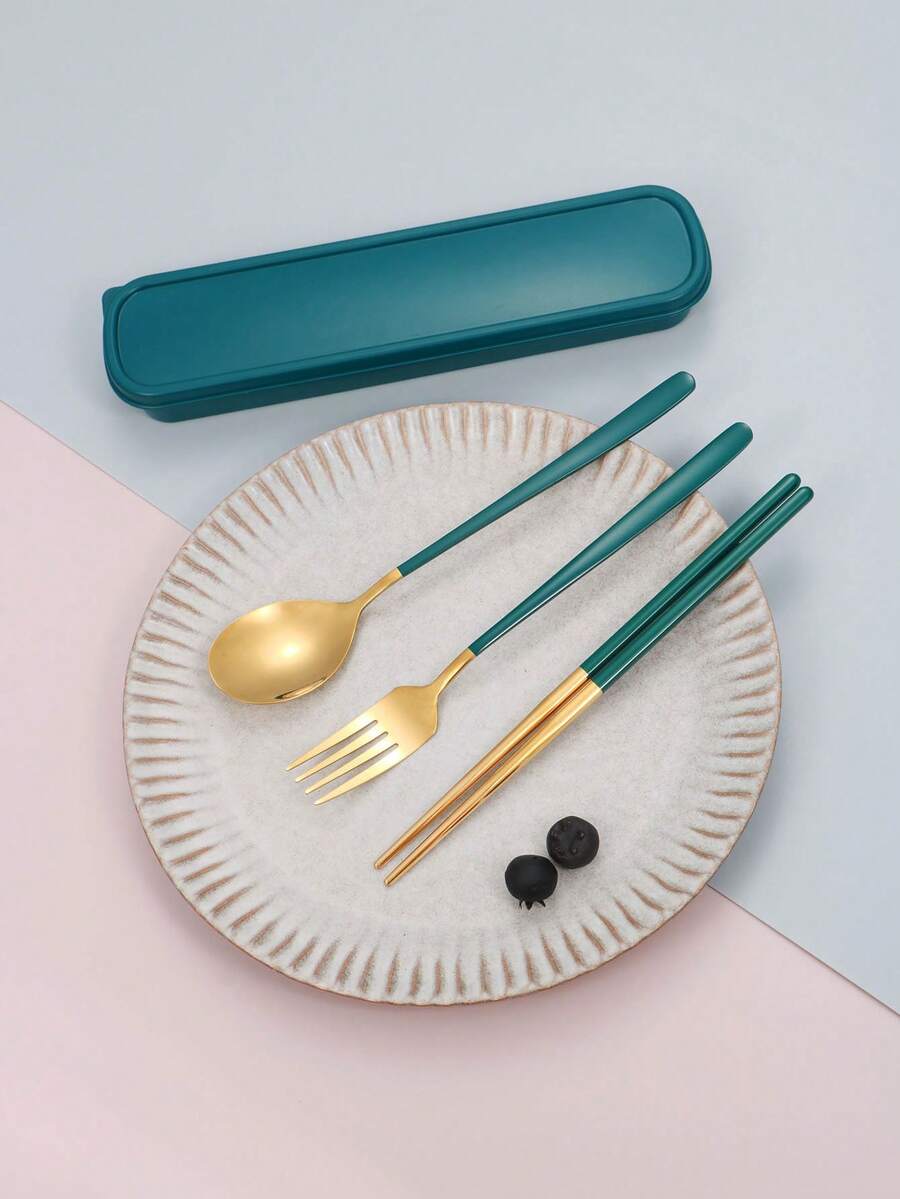 3 Pieces Stainless Steel Flatware Set Portable Reusable Cutlery Set