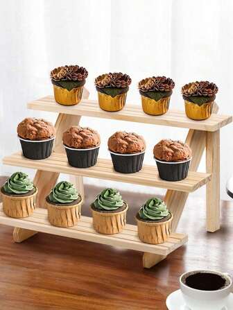 1 件木制阶梯式珠宝展示架，创意配件支架，珠宝收纳架，甜点展示架，桌面收藏展示架，简约木制收纳架