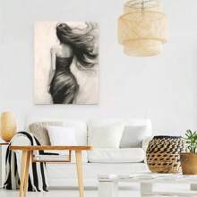 1 Piece Framed Woman Sketch Black And White Print, Wooden Figurative Art Canvas Charcoal Painting Poster, Suitable For Modern Living Room Bedroom Bathroom Toilet Hotel Apartment Villa Classroom Dormitory Home Office Wall Decoration Ready To Hang
