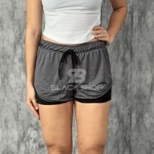 KIT 2 Women's Shorts 2 In 1 Men's Gym Bermuda Running Training With Elastane - 紅木色 - 查看 5