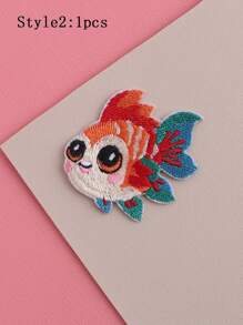 2 件/套卡通动物鱼形刺绣熨烫补丁，独特设计，适合 DIY 服装和配饰 - 帽子、牛仔裤、童装等。可爱卡通刺绣贴花 - 彩色 - 查看 8