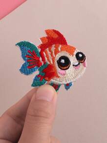 2 件/套卡通动物鱼形刺绣熨烫补丁，独特设计，适合 DIY 服装和配饰 - 帽子、牛仔裤、童装等。可爱卡通刺绣贴花 - 彩色 - 查看 3