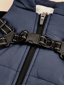 1 chiếc áo vest dây dắt chó có dây xích, quần áo ấm chống thấm nước cho mùa đông - Màu xanh hải quân - Xem 5