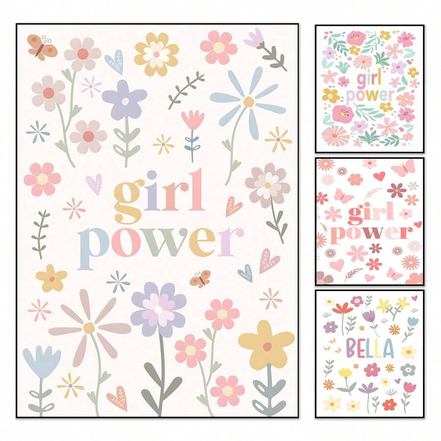 1 pieza Cartel de lienzo, Arte moderno, Letrero de madera para guardería, Decoración de guardería ideal para niñas: "Girl Power" en estilo boho, Regalo ideal para dormitorio, sala de estar, pasillo, arte de pared, decoración de paredes, decoración de otoño, decoración de habitación, sin marco, arte de pared, murales decorativos, decoración del hogar, arte del póster - Multicolor - Ver 1