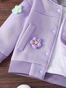 Áo nỉ dệt kim họa tiết hoa dễ thương cho bé gái & Áo nỉ có gân - Màu tím - Xem 4