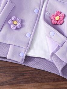 Áo nỉ dệt kim họa tiết hoa dễ thương cho bé gái & Áo nỉ có gân - Màu tím - Xem 5