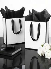 40pcs(20set)/20pcs(10set)-4pcs-Metallic Paper Gift Bags With Handles And Tissue - Thank You Favorite Bags - Fall Party Christmas Diwali Bride (White, Black) - Black and White - View 7