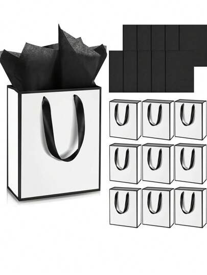 40 件（20 套）/20 件（10 套）-4 件 - 带手柄和纸巾的金属纸礼品袋 - 感谢您最喜欢的袋子 - 秋季派对圣诞节排灯节新娘（白色、黑色）