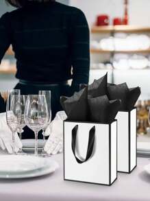 40pcs(20set)/20pcs(10set)-4pcs-Metallic Paper Gift Bags With Handles And Tissue - Thank You Favorite Bags - Fall Party Christmas Diwali Bride (White, Black) - Black and White - View 5