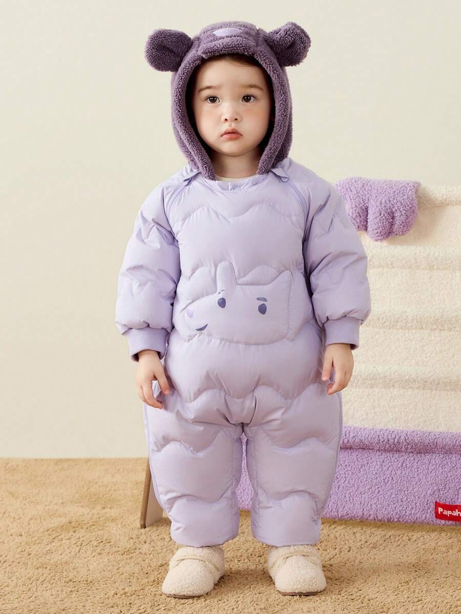 mini bala Bộ đồ liền thân ấm áp cạp cao dễ thương cho bé trai và bé gái - hồng tím - Xem 1