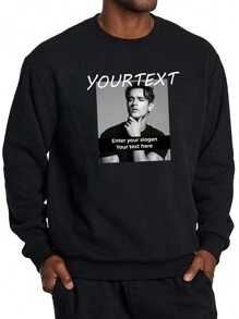 Moletom Masculino Personalizado no Estilo Namorado, Use Sua Foto e Texto Favoritos para Criar a Estampa da Frente, Design de Sobreposição de Texto em Imagens, Presentes de Moletom Personalizado para Membros da Família, Amigos, Casais. - Preto - Visão 2