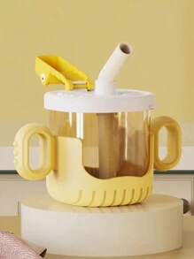 1pc Yellow Crocodile Design Baby Sippy Cup With Rounded Handle, Clear Scale And Silicone Straw - Yellow - View 12