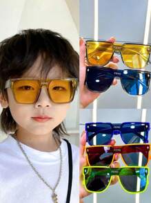1 Piece 3-10 Fashion Retro Children's Rice Nail Fashion Glasses, Punk Style Square One-Piece Large Frame Fashion Glasses, Student Children's Street Shooting Hundred Fashion Eyeglasses Glasses, Suitable For Daily Use