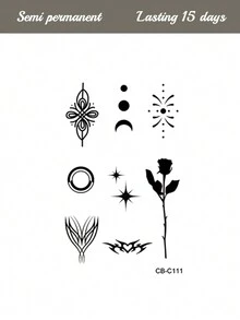 1 件草本汁半永久性手指纹身，玫瑰、新月、星光图案，节日礼物，7-14 天不褪色，不反光临时纹身贴纸，适用于手指、耳朵、肩膀、颈部、锁骨 - 藍色 - 查看 5