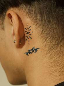 1 件草本汁半永久性手指纹身，玫瑰、新月、星光图案，节日礼物，7-14 天不褪色，不反光临时纹身贴纸，适用于手指、耳朵、肩膀、颈部、锁骨 - 藍色 - 查看 3