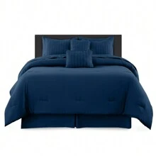 10-Piece Comforter Set - Lux Decor - Down Alternative - Seersucker Lightweight Comforter Set With Sheets - All-Season Warmth & Breathability - Enhance Your Space With Cozy Elegance - Soft Bedspreads - Luxury Bedding Sets - Back To School - Graduation Gifts - Lightweight Comforter - Home Decor - Embrace Comfort In Every Season - Softness And Style Combined - All-Season Bedding Set -, Cozy Bedding, Soft Bedding, Luxury Bedroom Comfort, Valentine's Day Cozy Night, Spring Lightweight Bedding, All-Season Warmth, Duvet Insert, Cozy Blanket, Fluffy Fill, Box Stitch Design, Reversible Design, Hotel Collection Style, Soft Touch Fabric, Easy Wash Bedding, Daily Living, Home Basic, Family Use - 藏蓝色 - 查看 6
