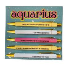 12pcs Zodiac Sign Themed Ballpoint Pen Set, Unique Press-Type Design, Black Ink Ballpoint Pen, Interesting Paper Card Pen, Suitable For Creative Writing, Art Expression And Daily Use, Ballpoint Pen Gift For Friends - Aquarius - View 1
