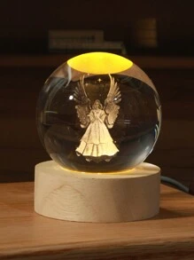 1 件男女通用卡其色底座水晶球桌面夜灯，星空玻璃球装饰摆件，天使情侣小雕像，情人节礼物 - 卡其色 - 查看 7