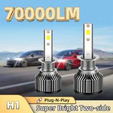 2pcs H1 H7 H11 9005/HB3 9006/HB4 9012 H4 H13 LED Headlight Bulbs, 6000K Cool White, 200W, 70000LM, Super Bright CSP Chips, Built-In High-Speed Turbine Quiet Fan, 800% Brighter, Over 70000 Hours Lifespan
