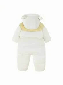 mini bala Cute Baby Unisex Hooded Down Jumpsuit - Waterproof & Oil-Proof Winter Onesie Snowsuit, Perfect For Adventurous Infants & Toddler - Milky White - View 6