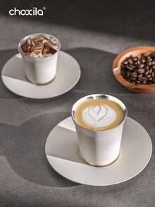 choxila Bộ 2 cốc cà phê bằng thép không gỉ 80/160ml kèm đĩa lót, cốc cà phê trắng, cốc cà phê Ả Rập có thiết kế bằng thép không gỉ chịu nhiệt hai lớp, thích hợp cho gia đình, nhà hàng, các dịp ngoài trời - tách cà phê - Xem 9