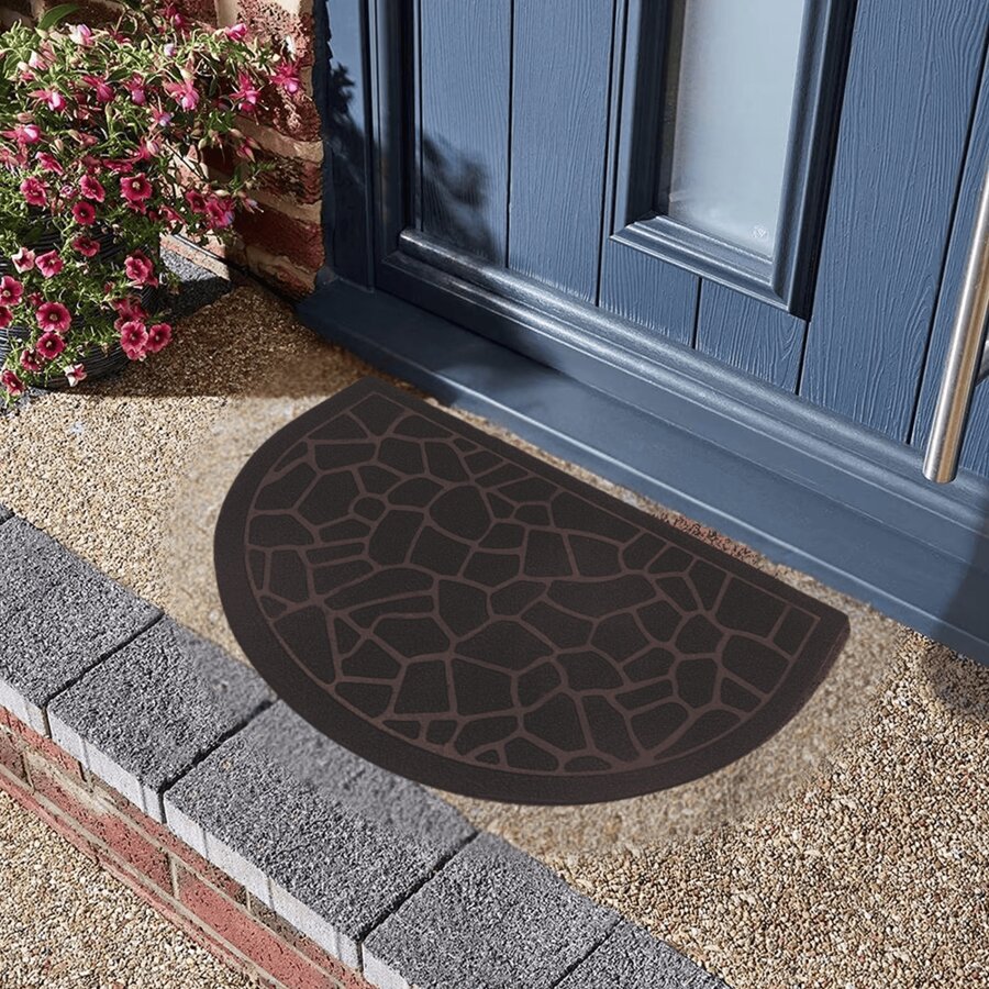 DuVlo DuVló Tapete de Entrada Semicircular Antideslizante para Exteriores e Interiores – Diseño Elegante con Borde Negro y Superficie Texturizada Atrapa - Suciedad 40 x 60 cm - chocolate - Ver 1