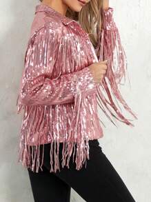 Women's Sequin Party Jackets Sparkly Long Sleeve Open Front Tassel Jackets Blazers Clubwear