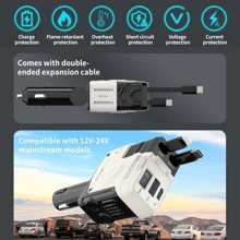 4 In 1 66W Fast Car Charger With Retractable Cables, Cigarette Lighter, USB PD Dual Ports, Voltage Display Car Accessories - Multicolor - View 9