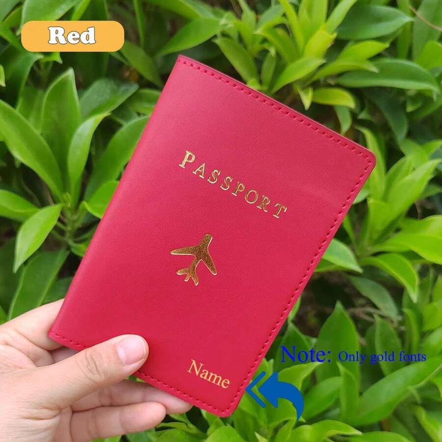 [Custom Made] Unisex Personalized Name Short Passport Holder, Foldable Lightweight Minimalist Design, Suitable For Birthday Gift, Christmas Gift, Small Gift - Red - View 1