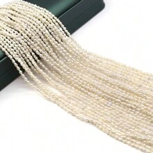 1 串 A 级 100% 天然淡水珍珠米粒形迷你珠子饰品 DIY 女士男士项链首饰制作配件日常礼物 - 白色 - 查看 8