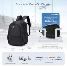 Túi xách tay 40x20x25 cho Ryanair Ba lô du lịch dưới ghế hành lý xách tay Túi xách tay Kích thước 20L cho máy bay Ba lô bay Màu đen - màu đen - Xem 2