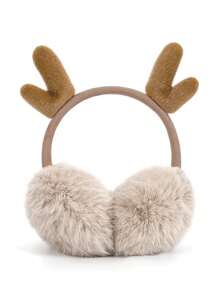 Orejeras con cuernos de Navidad, orejeras plegables ajustables cálidas y a prueba de viento de felpa para otoño/invierno - Caqui - Ver 7