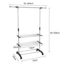 Portant à vêtements avec barre de pendrie, Porte-manteau à 3 niveaux extensible de chambre, Etagère Mobile et roulant, Longueur extensible 91-164cm, Hauteur reglable 93-158cm - Noir - Voir 2