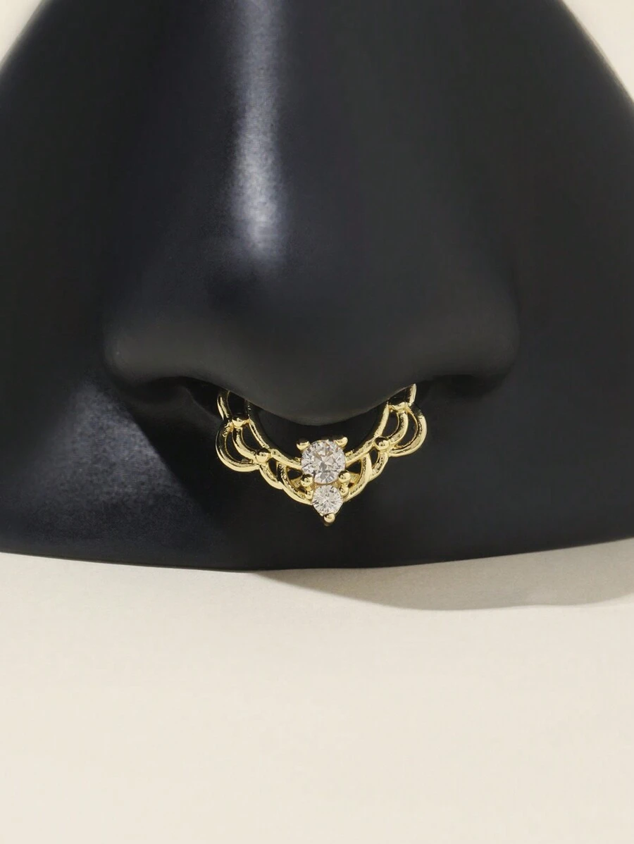 1pc 14K Gold Plated Rhinestone Adjustable Fake Nose Ring/Clip For Women, For Daily Wear - Gold - View 1