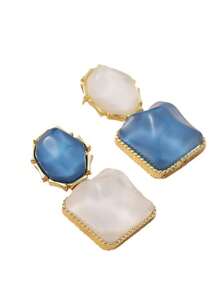 Hoa tai xanh mùa thu đông nóng bỏng Water Ripple Trang sức vuông cổ điển Thiết kế sang trọng độc đáo Hoa tai Sense cho phụ nữ - Nhiều màu - Xem 6