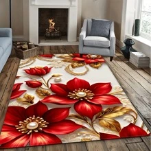 1 件圣诞主题红花地毯，适用于卧室、客厅、浴室、厨房